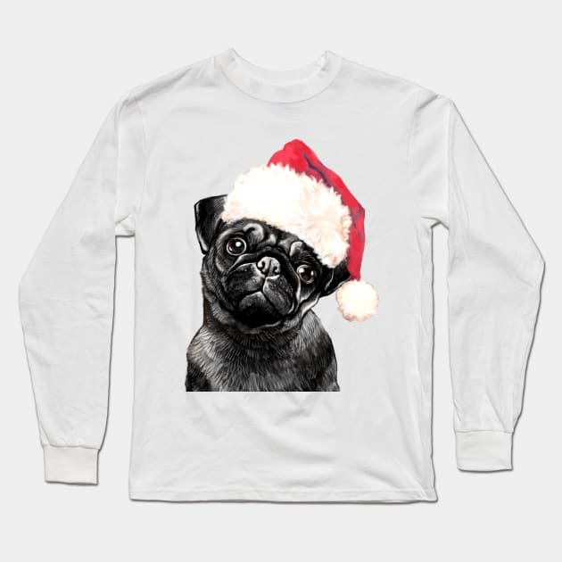 Christmas Black Pug Long Sleeve T-Shirt by bignosework